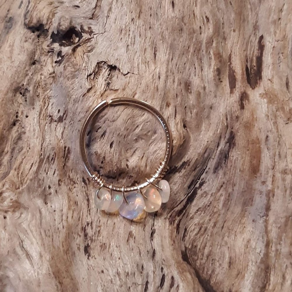 Handmade Gold Ethiopian Welo Opal Septum Tragus Daith Ring